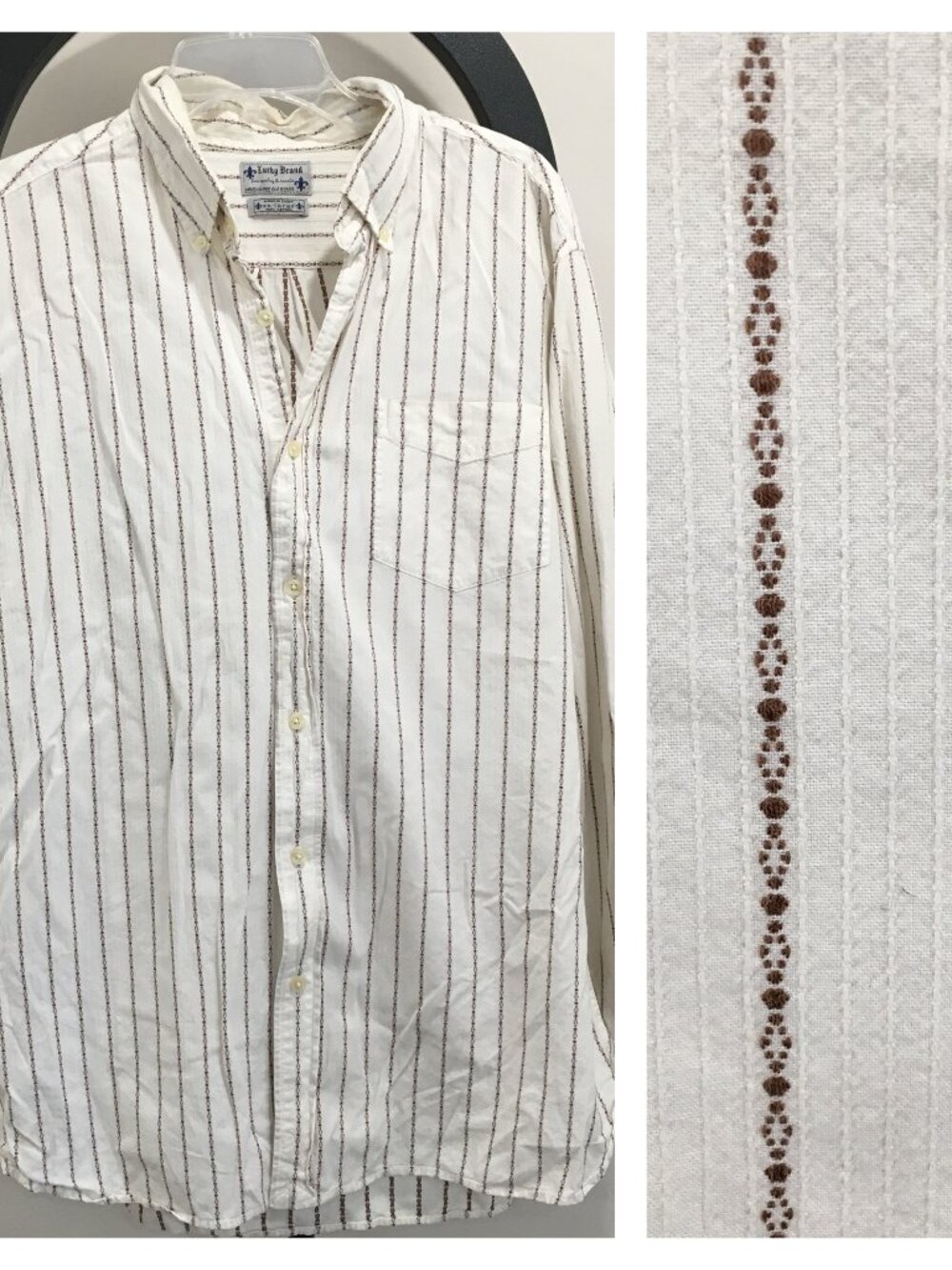 LUCKY BRAND White Brown'ish Woven Textured Long Sleeve Button Shirt